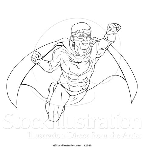 vector illustration   outlined super hero  flight