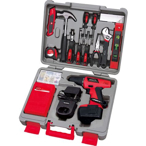 apollo tools  piece household tool kit   cordless drill
