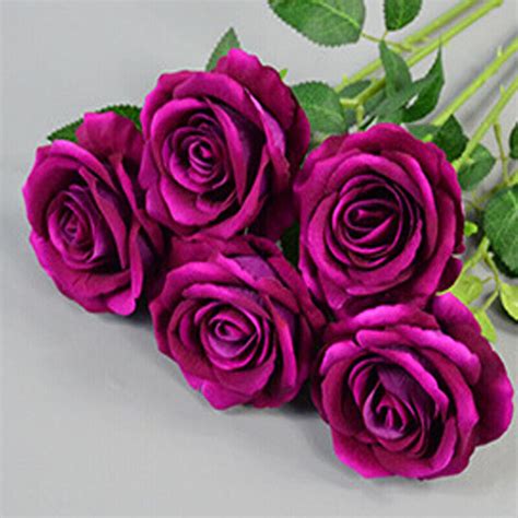 10pcs 51cm purple long stem velvet artificial rose flowers silk bunch