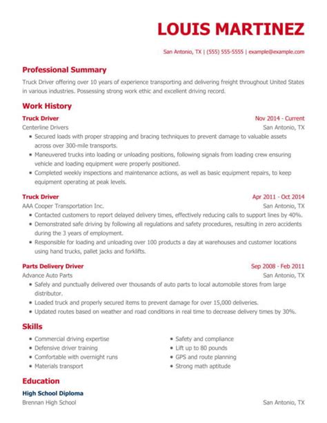 professional driving resume examples