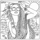 Coloring Pages Women Beautiful Beach Adults Babe Adult Girls Printable Sheets Woman Girl People Color Print Educação Book Getcolorings Getdrawings sketch template