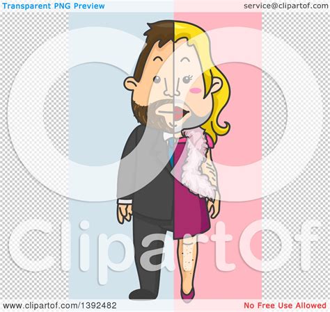 Clipart Of A Split View Of A Cartoon White Man Shown In A