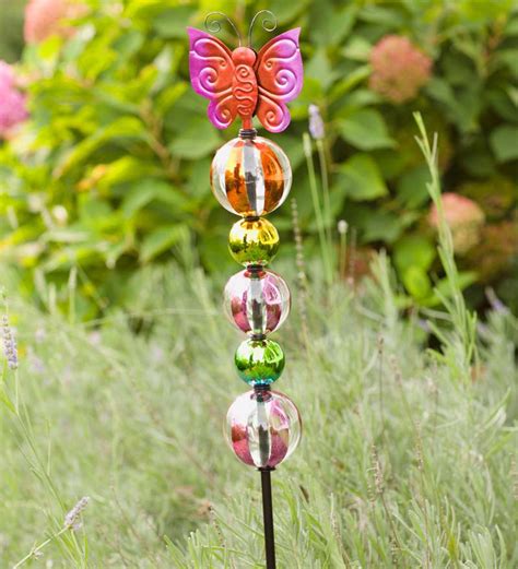 Glass Butterfly And Ball Garden Stake Wind And Weather