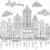 Stad Amsterdamse Tekenen Kleurplaten Huizen Kleurplaat Tekening Gracht Grachten Uitzicht Klokgevel Typische Downloaden Huis Houses 123rf Kleurplatenl Voor sketch template