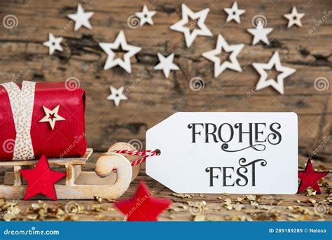 text frohes fest means happy holidays label  sled christmas stock image image  frohes