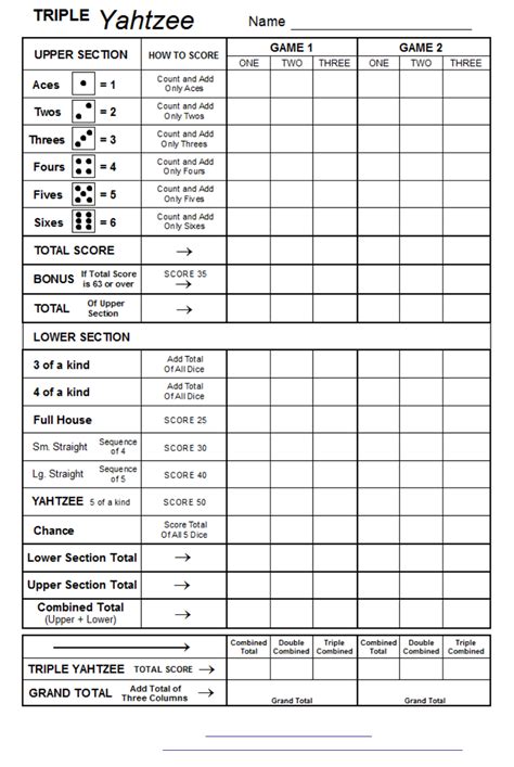 yahtzee sheets page learning printable