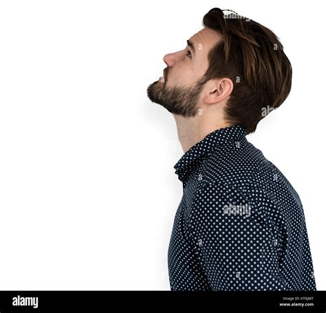 man curious thinking   side view portrait stock photo alamy