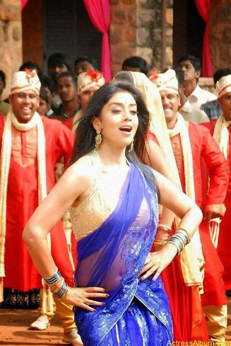 Actress Shriya Saran Sexy In Blue Saree Actress Album