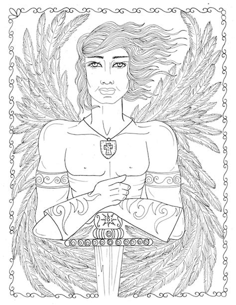 male warrior angel coloring page instant  christian etsy