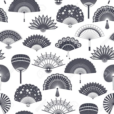 hand paper fan vector seamless pattern chinese  japanese beautiful