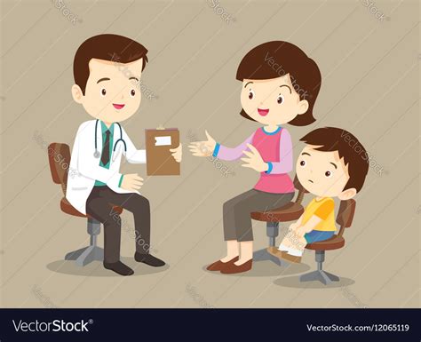 mother and son see doctor royalty free vector image
