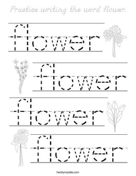 practice writing  word flower coloring page dnealian twisty noodle