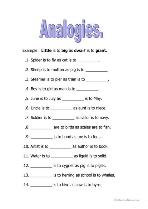 analogy worksheets  answers