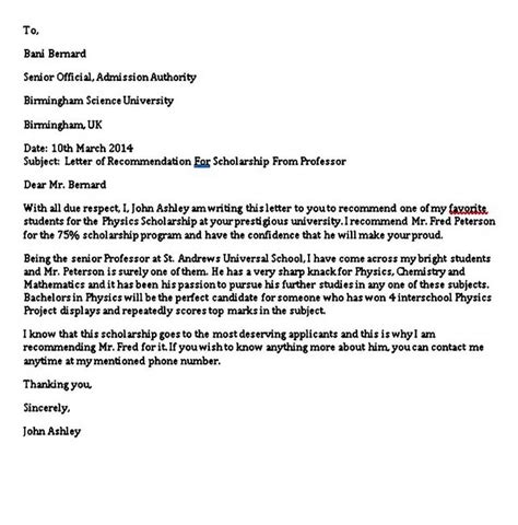 scholarship recommendation letter sample  word mous syusa