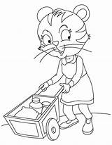 Pushing Cat Coloring Cart Pages sketch template