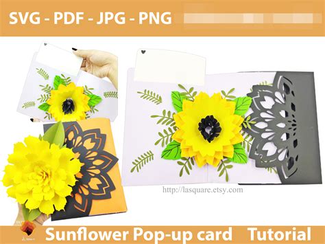 sunflower greeting card template graphic  lasquare paper art