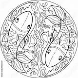 Mandala Fishes Carp Farbton Fischt Coloritura Pesca Vettore Koi Pond Herunterladen sketch template
