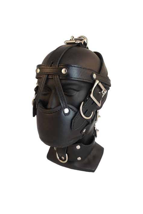 M1 Locking Leather Bondage Muzzle Gag Padded Head Harness Fetish Bdsm