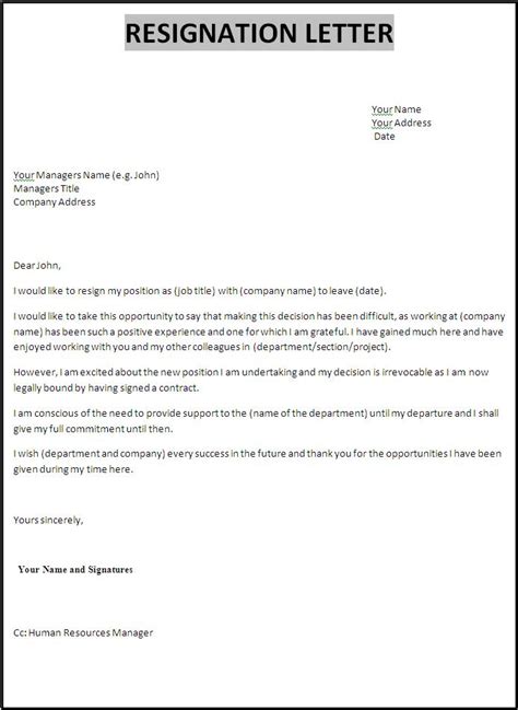 resignation letter template  word templates