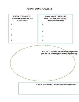 anxiety anxiety worksheet  mary romm tpt