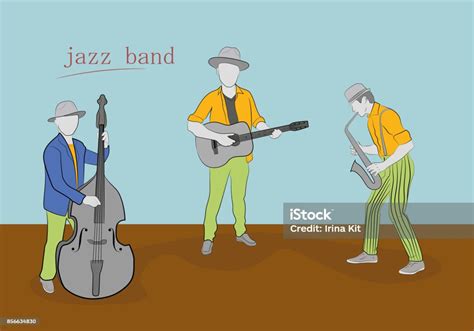 jazz band with different musical instruments hand drawn cartoon vector