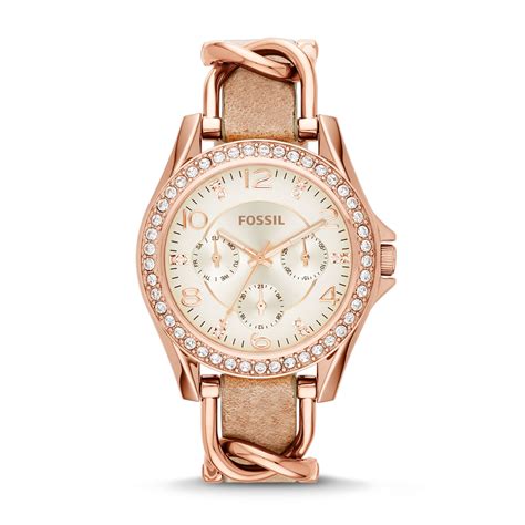 fossil womens riley multifunction rose gold tone stainless steel