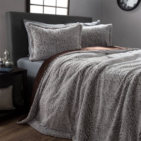 lavish home  piece fullqueen size faux mink fur sham  comforter