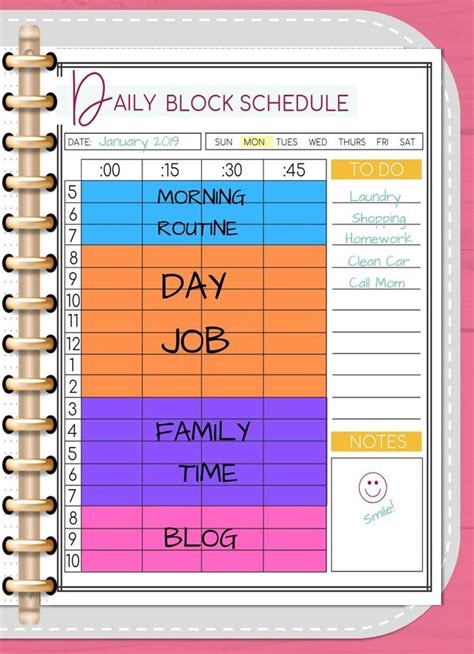 printable block schedule template time blocking template