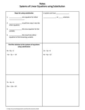 algebra  worksheet solving systems  equations  substitution