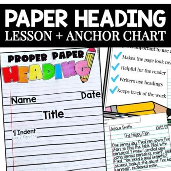 proper paper heading lesson  anchor chart  teaching correct heading