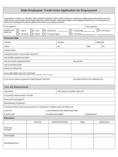 form state employees credit union application  employment secu  fill