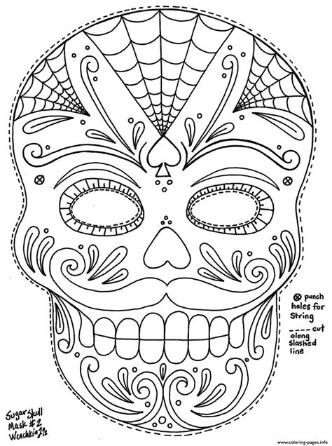 sugar skull mask  coloring page printable