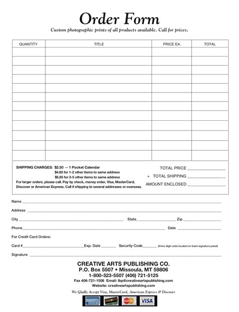 printable order form template