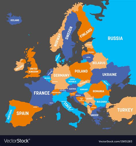 political map europe continent   colors vector image
