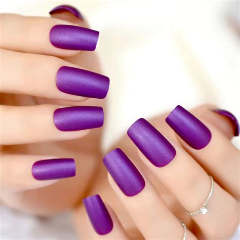elegant violet purple long matte false fake nail frosted nep nagels acrylic full artificial