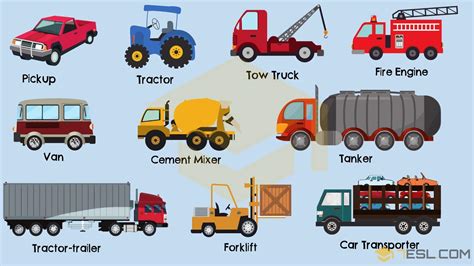 types  trucks  english truck names  pictures esl