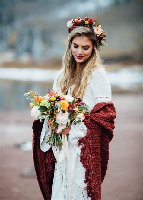 Picture Of A Boho Lace Wedding Dress With Ruffled Sleeves