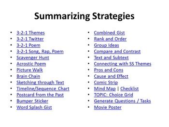 summarizing strategies  teaching tools   tpt