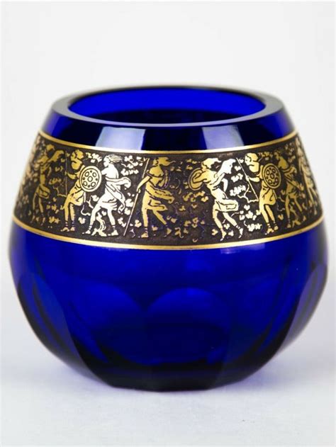 Antique Moser Cobalt Blue Gold Warrior Frieze Vase Signed Ebay In