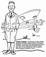 Charles Lindbergh Coloring Pages Crayola Lucky Lindy Color Michigan Famous People First American sketch template