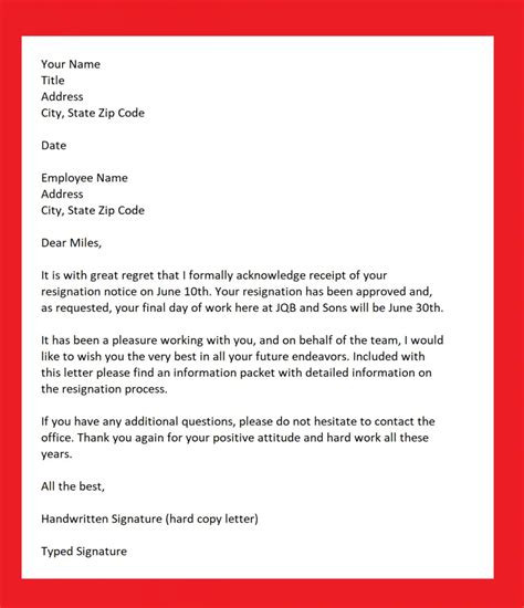 write resignation acceptance letter template howtowiki