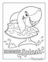 Coloring Pages Summer Boys Kids Easy Shark Printables Surfing Adults sketch template