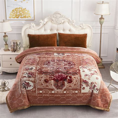 heavy blanket korean fleece blanket  king bedlbs  ply khaki floral printed bed blanket