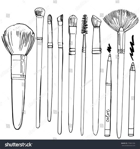 set brushes makeup painted  sketch stock vector royalty