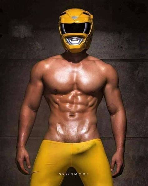 yellow ranger tights muscular men power rangers super hero costumes