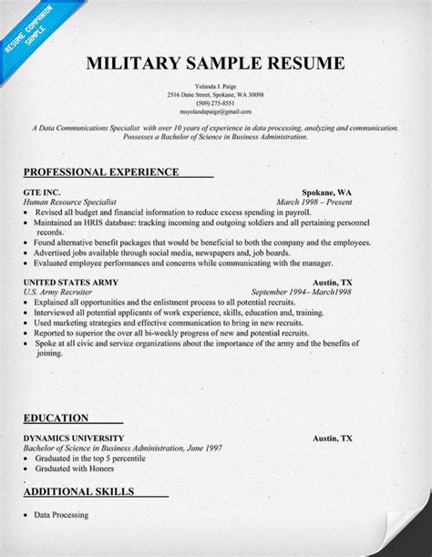 resume format resume  military spouse