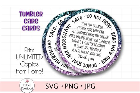 cards  printable tumbler care instructions tumbler care cards