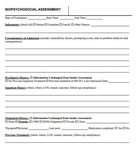 biopsychosocial assessment templates