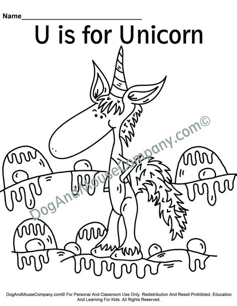 unicorn coloring page learn  abcs worksheet printabl