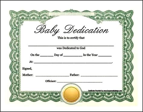 printable baby dedication certificate sample templates sample templates